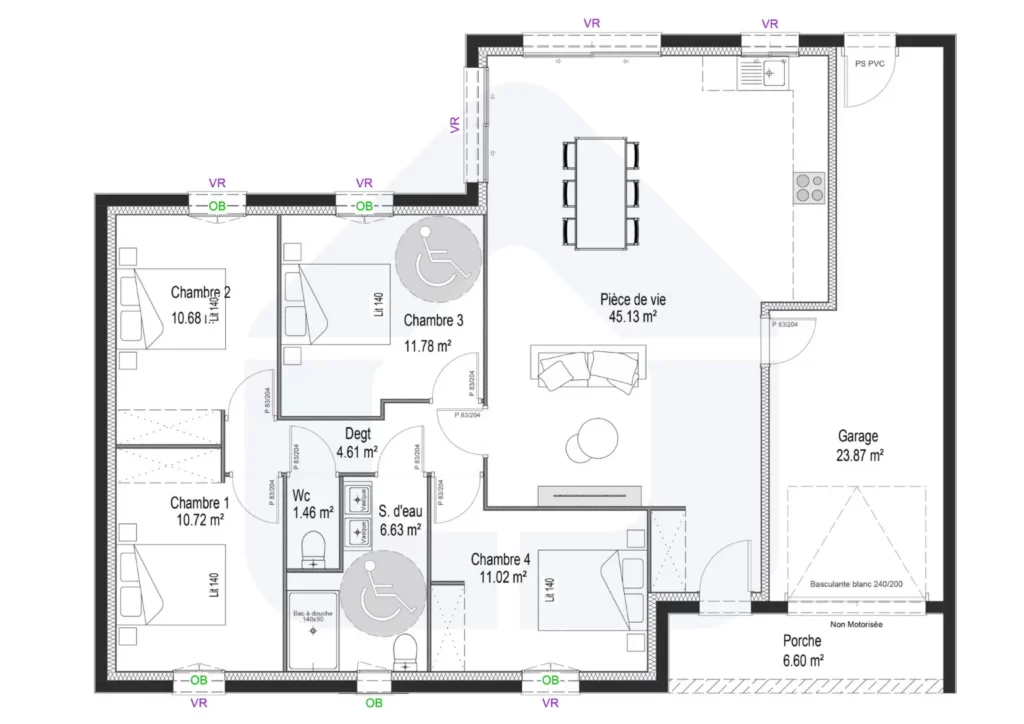 Plan maison 100 m2 4 chambres MS648