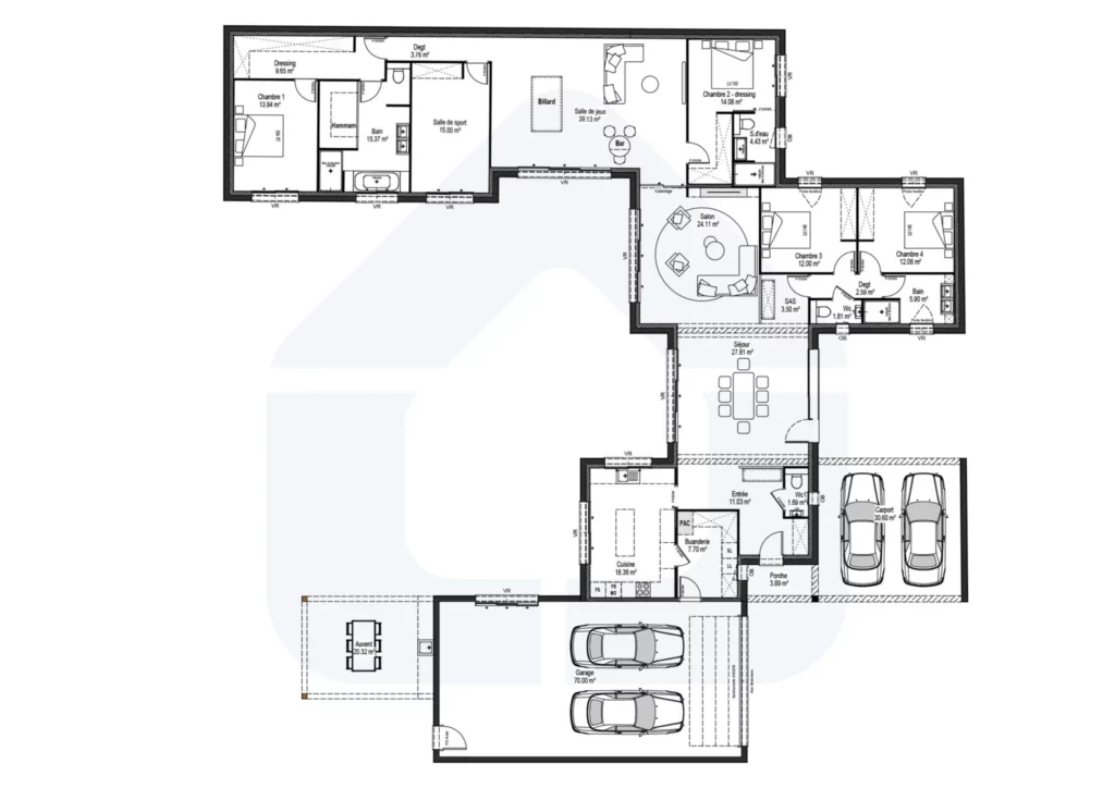 Plan maison 5 chambres 242 m2 VC685