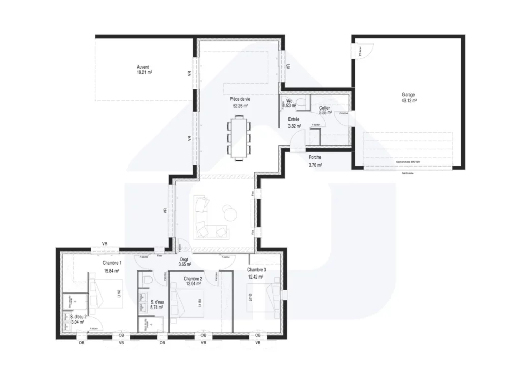 plan maison 3 chambres 115 m2 HM CT9007