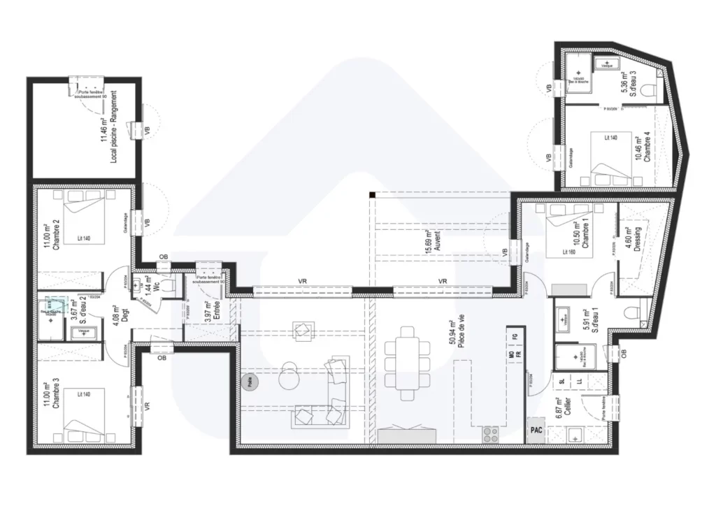 plan maison 4 chambres 130 m2 VC633