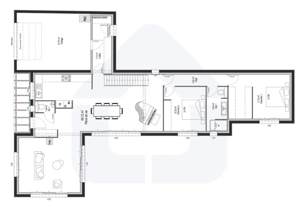 plan maison 4 chambres 150 m2 HM628